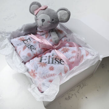 Personalised Mouse Comforter And Floral Blanket Set, 7 of 7