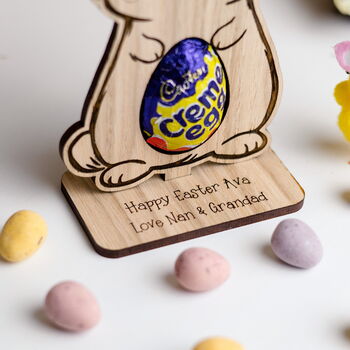 Personalised Bunny Easter Egg Holder – Custom Wooden Chocolate Display For Children – Thoughtful Spring Keepsake, 7 of 7