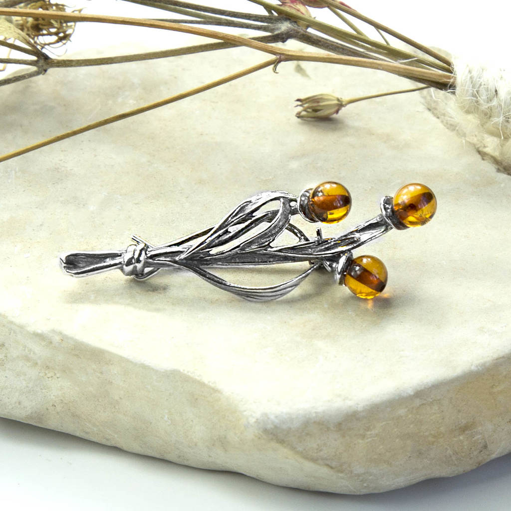 Sterling Silver And Amber Organic Brooch, 1 of 4