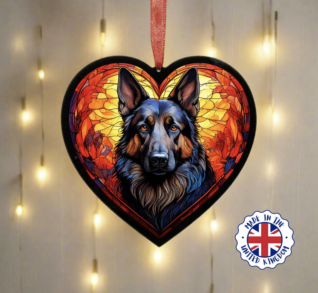 German Shepherd Stained Glass Effect Heart Suncatcher, 1 of 7