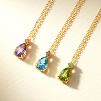 Pink Ruby And Amethyst Pear Cut Pendant Necklace In Sterling Silver And Gold Vermeil, 7 of 11