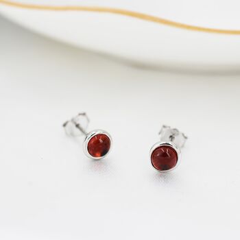 Natural Garnet Stud Earrings In Sterling Silver, 3 of 12