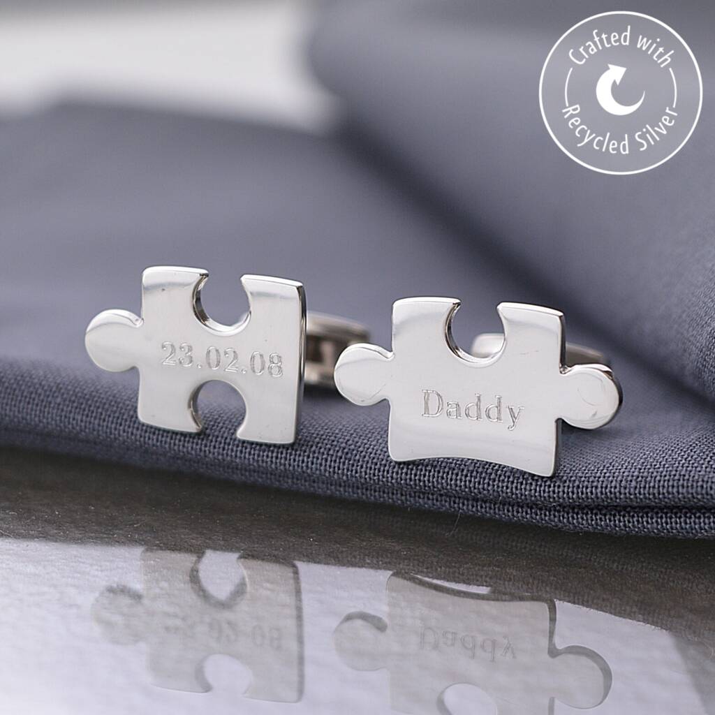 Image of Personalised Sterling Silver Jigsaw Puzzle Cufflinks, Silver
