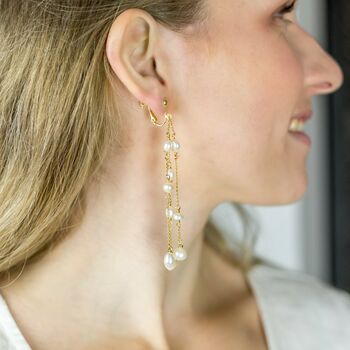Luna Long Pearl Dangle Earrings, 5 of 9