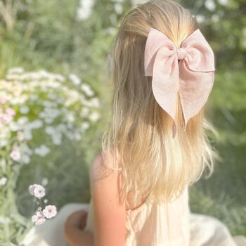 Little Love Linen Hair Bow / Powder Pink, 3 of 6