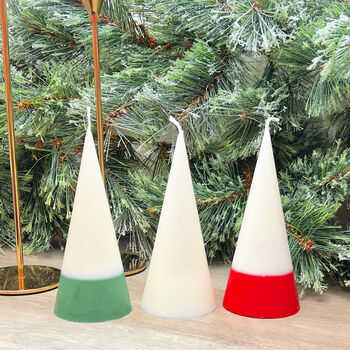 Minimalist Two Tone White Christmas Cone Pillar Candle, 4 of 7
