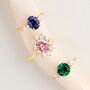 Emerald Round Cut Three Stone Engagement Ring In Sterling Silver And Gold, thumbnail 11 of 12