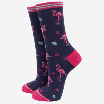 Women's Flamingo Print Bamboo Socks, 2 of 4