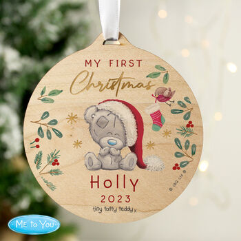 Personalised First Christmas Tiny Tatty Teddy Christmas Tree Decoration, 3 of 5