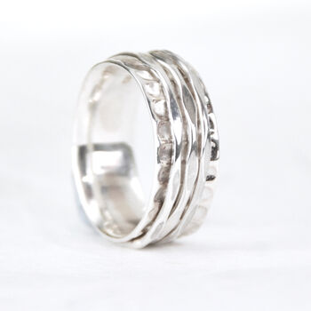 Hammered Sterling Silver Slim Spinning Ring, 5 of 9