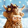 Handmade Winter Flower Highland Cow Large Sculpture Ornament, thumbnail 2 of 4