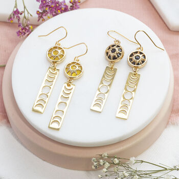 Sun And Moon Phases Long Drop Earrings, 8 of 12