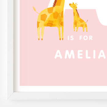 Personalised Safari Animals Name Print Giraffe And Calf, 3 of 10