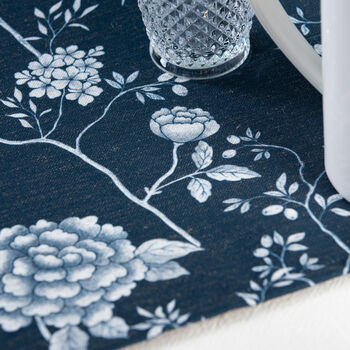 Luxury Linen Like Floral Table Runner Cecylia Navy, 3 of 4