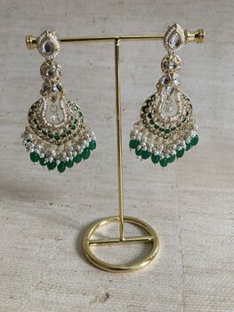 Meenakari Green Gold Plated Dangle Indian Earrings, 4 of 8