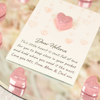 Personalised Pink Glitter Resin Pocket Heart Hug In The Post, 3 of 5