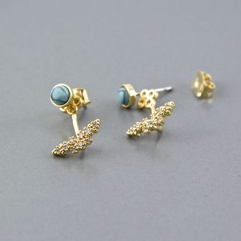 Two Way Turquoise And Crystal Wing Earrings, 3 of 9