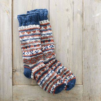 Fair Trade Fair Isle Wool Unisex Slipper Socks, 6 of 10