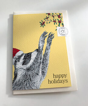 Raccoon With Holly Christmas Card, 2 of 8