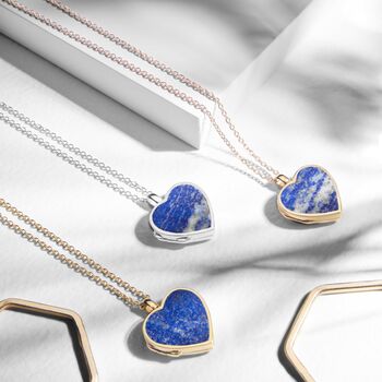 Lapis Lazuli Modern Heart Locket – Solid Silver, 6 of 9