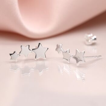 Sterling Silver Star Trio Climber Stud Earrings, 3 of 6