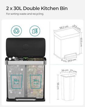 Double Kitchen Bin Recycling Pedal Bin, 2 of 7