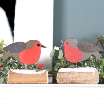Christmas Robin With Holly On Log Decoration, 2 of 2