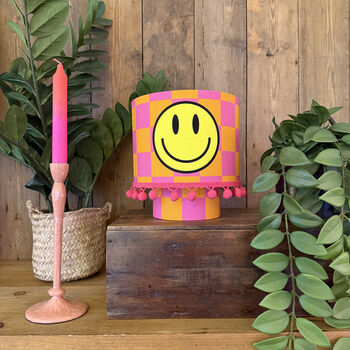 Smiley Face Pink Orange Check Portable Glow Lamp, 3 of 6