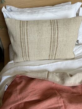 Oblong, Natural, Hemp, Neutral, Woven, Grain Sack, Striped Cushion With Cotton Reverse Duo Of Brown Stripes, 5 of 5
