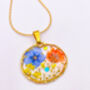 Necklace Handmade With Orange And Blue Flowers, thumbnail 3 of 9
