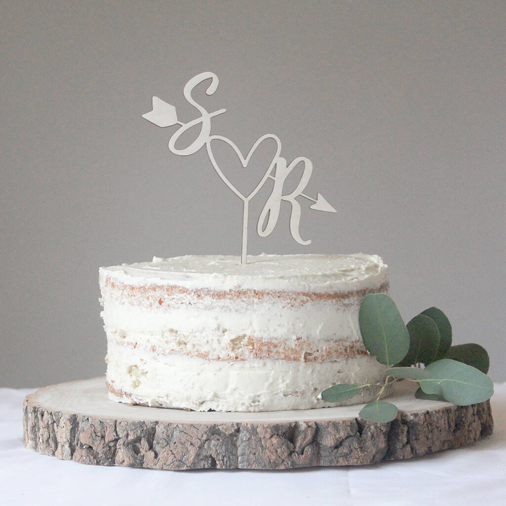 Personalised Initials Wooden Wedding Cake Topper, 1 of 5