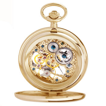 Double Hunter Dual Moon Dial Pocket Watch Gold Plate, 2 of 3