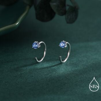 Aquamarine Blue Cz Crystal Huggie Hoop Earrings, 3 of 10