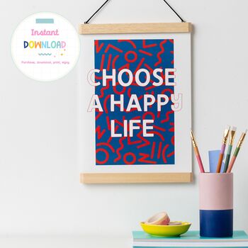 Navy ''Choose A Happy Life' Motivational Typography Print Wall Art Print | Digital Download, 5 of 5