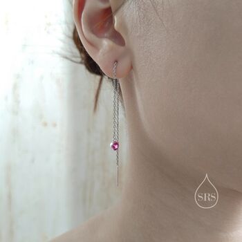 4mm Ruby Pink Cz Threader Earrings In Sterling Silver, 2 of 10