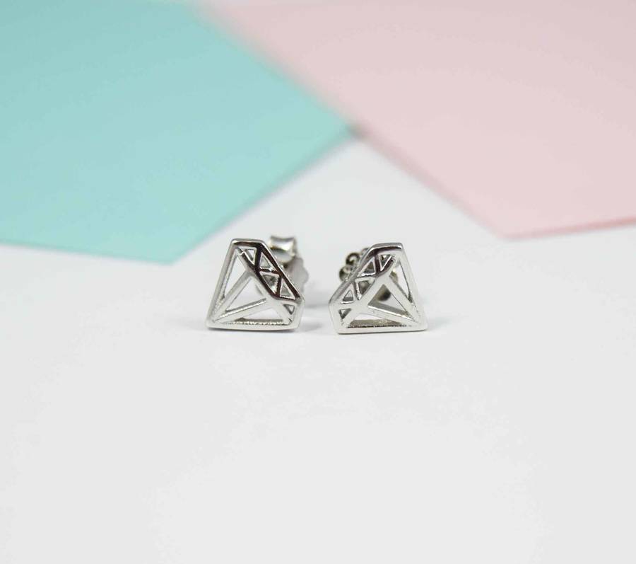 Diamond Shape Geometric Stud Earrings By Dainty Edge Jewellery Diamond Shape Geometric Stud Earrings