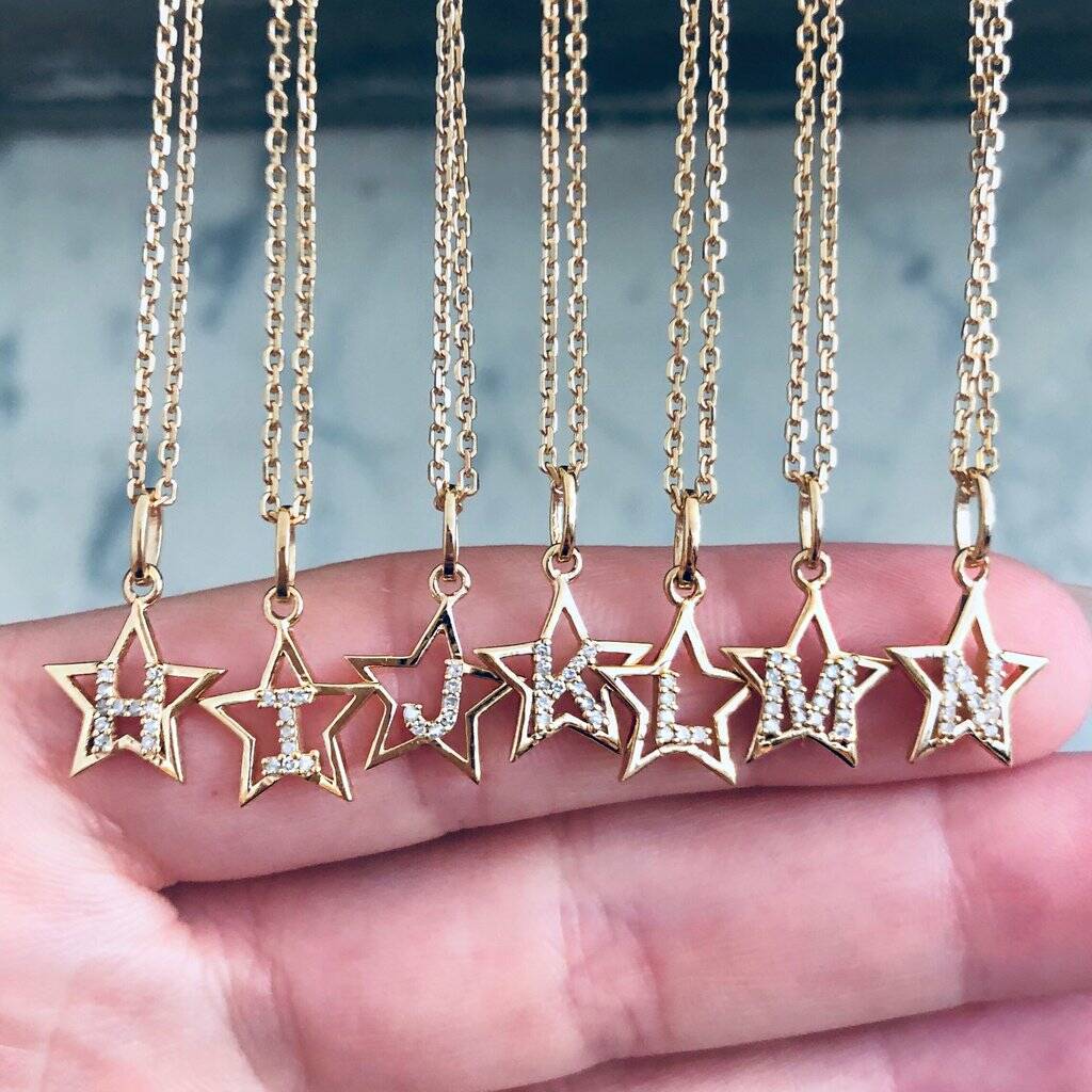 14k gold vermeil diamond star initial pendant by carrie elizabeth