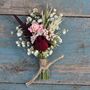 Set Of Three Wedding Dried Flower Dainty Buttonholes Meadow Reds, thumbnail 2 of 4