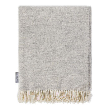 Luxury 100% Shetland Wool Herringbone Blanket Ash Grey, 3 of 4