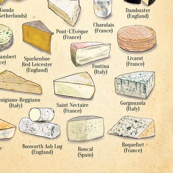 Cheese Of The World Print, Cheese Lover Art Poster, 4 of 12