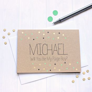 Personalised 'Be My Page Boy' Gold Dots Wedding Card, 3 of 4