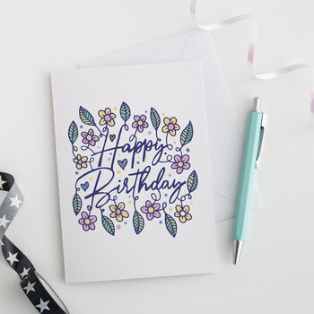 Floral Colourful Happy Birthday Card By A is for Alphabet