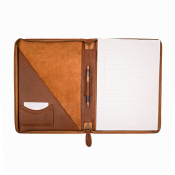 Personalised Zip Up A4 Leather Portfolio In Brown, 3 of 8