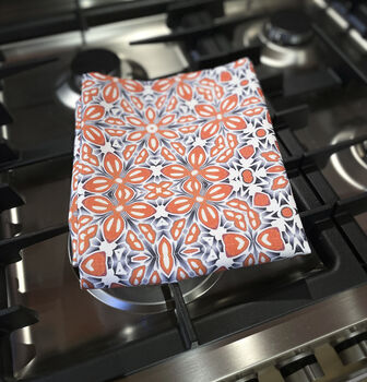 Orange Flower Tea Towel | 100% Cotton | Made In The UK, 2 of 12