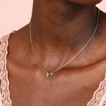 Blue And Green Butterfly Charm Necklace In Gold Plating, 2 of 4