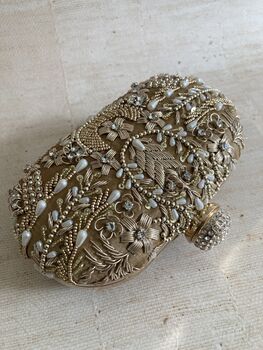 Dark Gold Handcrafted Embroidered Oval Clutch Bag, 6 of 10