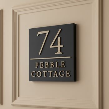 Contemporary Square Matte Black House Sign With Dividing Line, 3 of 9