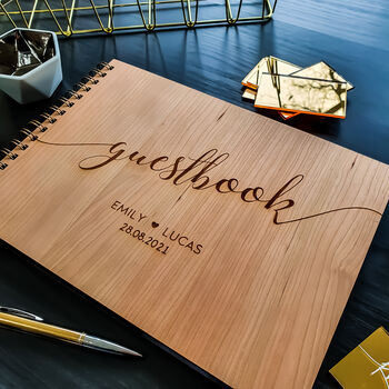 Personalised Engraved Wooden Wedding Guest Book, 6 of 9