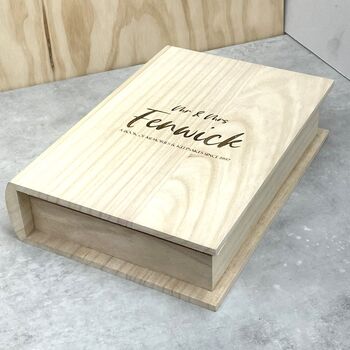 Personalised Wooden Book Shaped Keepsake Box, 3 of 7