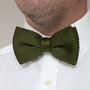 Men's Knitted Bow Tie In Olive Green | Perfect Wedding Neck Tie For Groomsmen, thumbnail 1 of 8